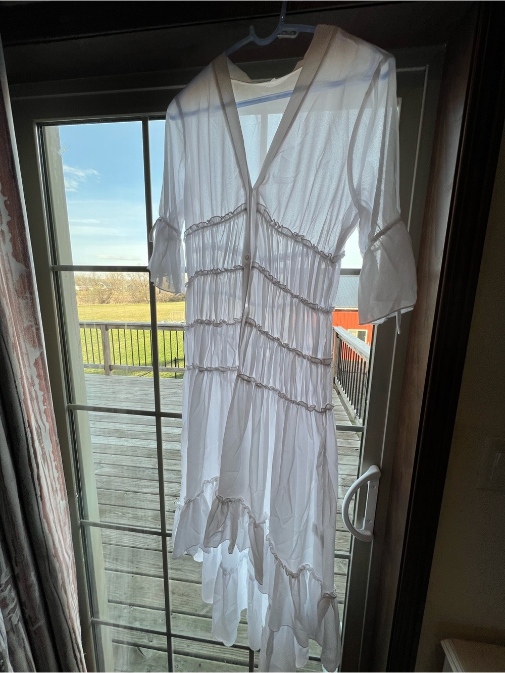 White Tiered Lightweight Button-Front Maxi Dress